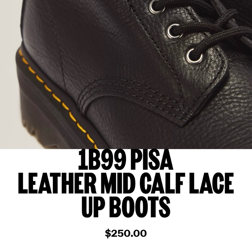 Dr. Martens soft Leather Mid-Calf Lace-Up Boots with Yellow Stitching 1b99 Pisa